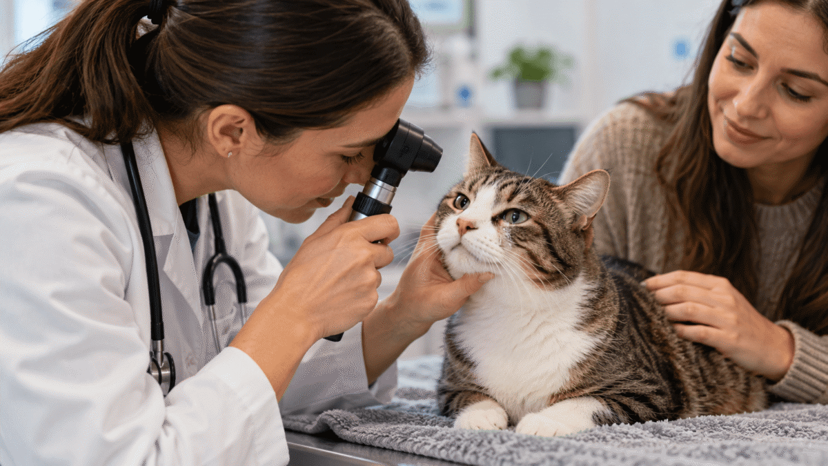 Gato com olho lacrimejando