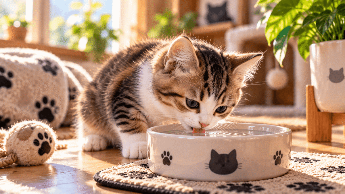 gato está bebendo mais água
