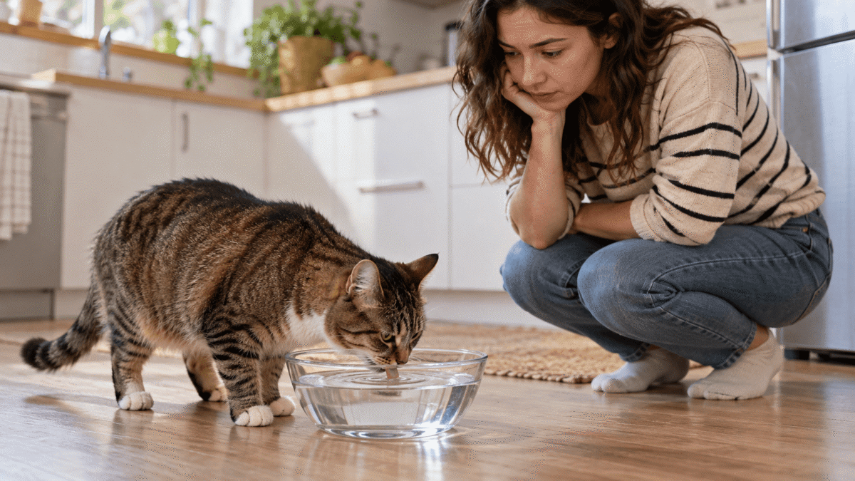 Gato bebendo muita água