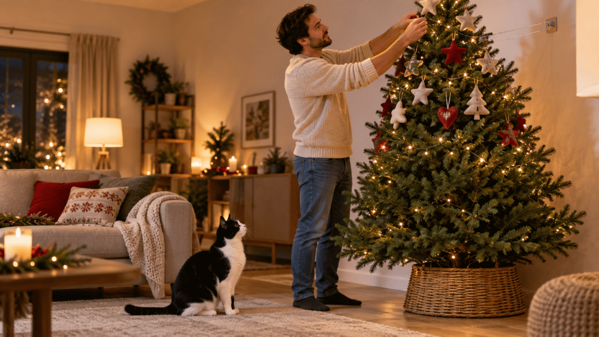 árvore de Natal sem deixar o gato